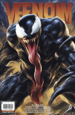 A high-definition digital art image of a vintage Marvel Legends poster featuring Venom, designed to resemble a glossy vinyl record cover