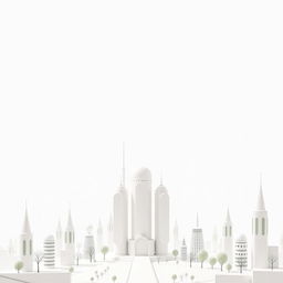 A minimalist futuristic city without color, set against a white background