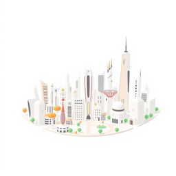 A minimalist futuristic city without color, set against a white background