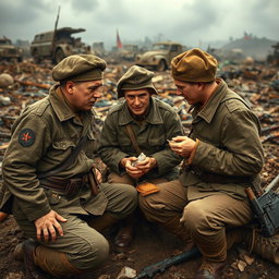 A vivid historical scene depicting Soviet soldiers in 1918 amidst a backdrop of war