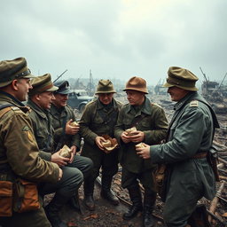 A vivid historical scene depicting Soviet soldiers in 1918 amidst a backdrop of war
