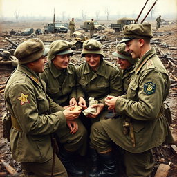 A vivid historical scene depicting Soviet soldiers in 1918 amidst a backdrop of war