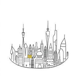 A handmade minimalist futuristic city devoid of color, set against a white background
