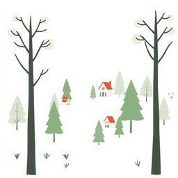A simple illustration of a portion of a forest, maintaining a minimalist and colorless aesthetic