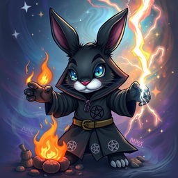 A short, black bunny that is haunted and also a sorcerer