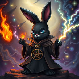 A short, black bunny that is haunted and also a sorcerer