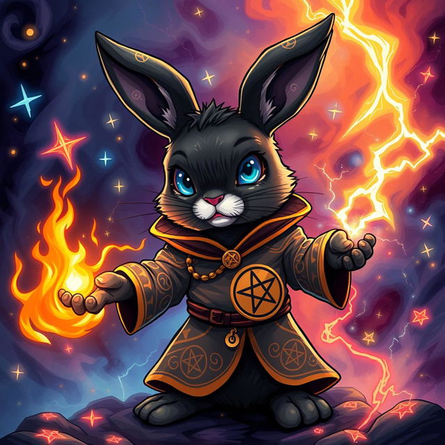 A short, black bunny that is haunted and also a sorcerer