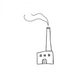 A handmade, minimalist illustration of a factory chimney emitting smoke, designed in a simple and colorless aesthetic