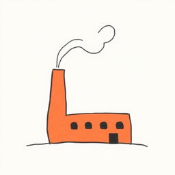 A handmade, minimalist illustration of a factory chimney emitting smoke, designed in a simple and colorless aesthetic