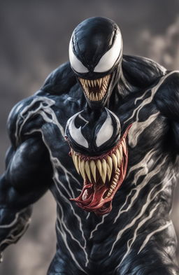 A high-definition digital photograph, taken with a 200mm lens, capturing a close-up view of the iconic character Venom from the Marvel Legends universe