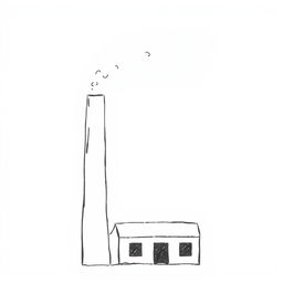 A handmade, minimalist illustration of an industrial chimney with smoke billowing from the top, characterized by a simple, colorless design