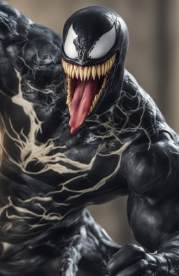 A high-definition digital photograph, taken with a 200mm lens, capturing a close-up view of the iconic character Venom from the Marvel Legends universe