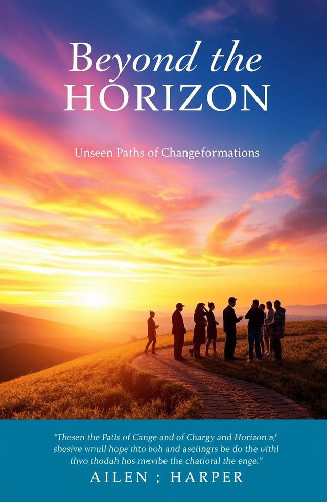 A conceptual book cover titled 'Beyond the Horizon: Unseen Paths of Change and Transformation'