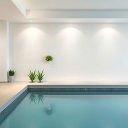 A minimalist interior pool wall decoration featuring artificial plants