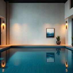 An elegant interior pool wall decoration that creates a serene and inviting atmosphere