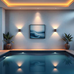 An elegant interior pool wall decoration that creates a serene and inviting atmosphere