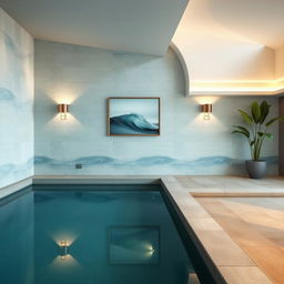 An elegant interior pool wall decoration that creates a serene and inviting atmosphere