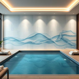 A beautifully designed interior pool wall decoration, featuring a harmonious blend of textures and colors