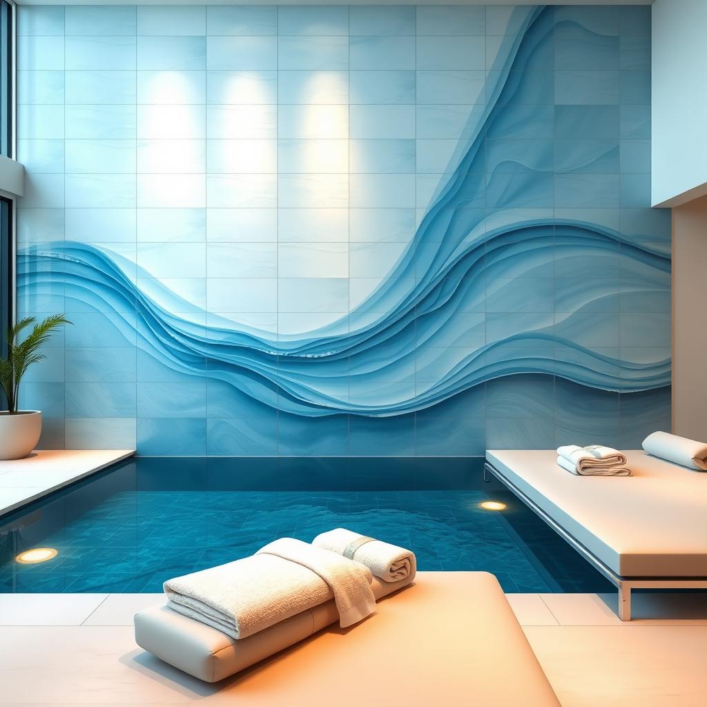 A beautifully designed interior pool wall decoration, featuring a harmonious blend of textures and colors