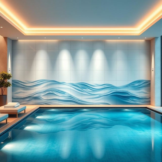 A beautifully designed interior pool wall decoration, featuring a harmonious blend of textures and colors