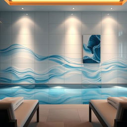 A beautifully designed interior pool wall decoration, featuring a harmonious blend of textures and colors