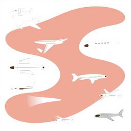 An even more handmade, minimalist illustration featuring a variety of futuristic flying vehicles, including unique designs of airplanes, drones, and imaginative flying machines