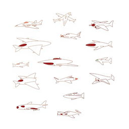 An even more handmade, minimalist illustration featuring a variety of futuristic flying vehicles, including unique designs of airplanes, drones, and imaginative flying machines