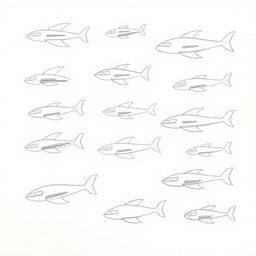 A handmade, minimalist illustration featuring a variety of futuristic flying vehicles, including diverse designs of airplanes, drones, and imaginative flying machines