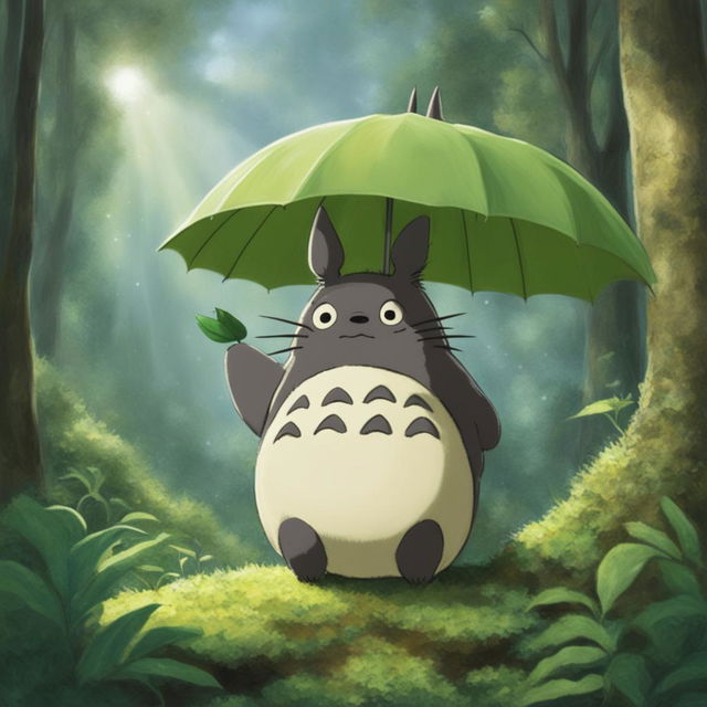 A high-definition digital art illustration of Totoro, an iconic character from Studio Ghibli's 'My Neighbor Totoro'