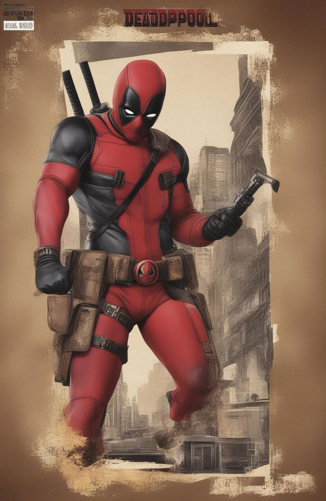 This is a high-quality digital art of Deadpool in a retro Marvel Legends style