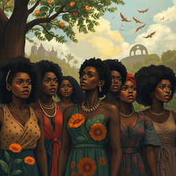 A powerful and evocative image depicting the strength and resilience of black women in the face of violence
