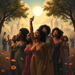 A powerful and evocative image depicting the strength and resilience of black women in the face of violence