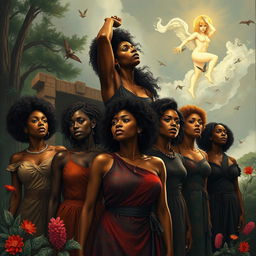 A powerful and evocative image depicting the strength and resilience of black women in the face of violence