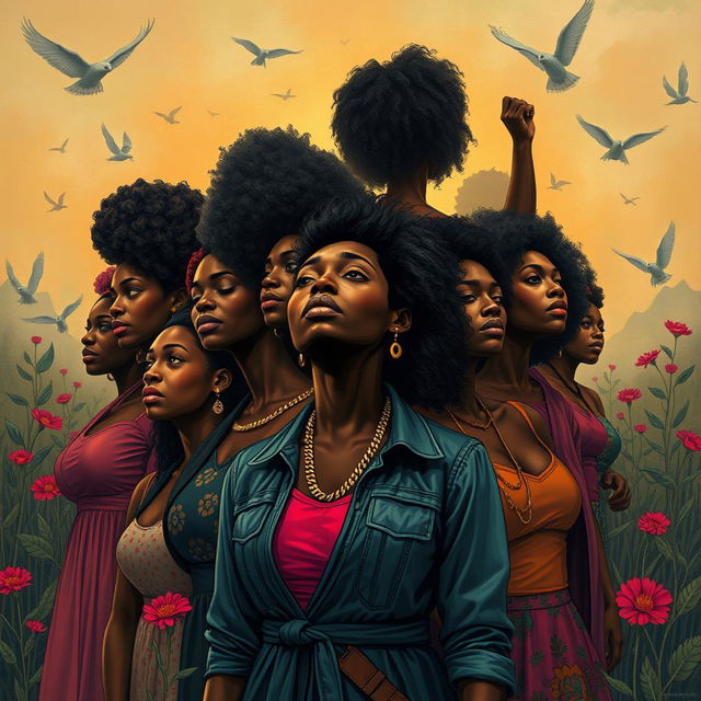 A powerful and evocative image depicting the strength and resilience of black women in the face of violence