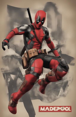 This is a high-quality digital art of Deadpool in a retro Marvel Legends style