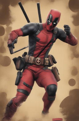 This is a high-quality digital art of Deadpool in a retro Marvel Legends style