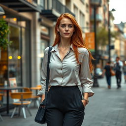 A realistic woman around 35-40 years old, of European descent, showcasing long red hair and a delightful sprinkling of freckles across her face