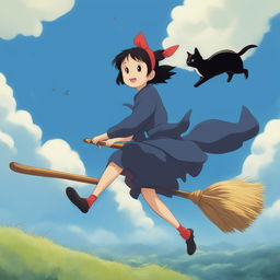 A high-definition digital art illustration of Kiki from Studio Ghibli's 'Kiki's Delivery Service'