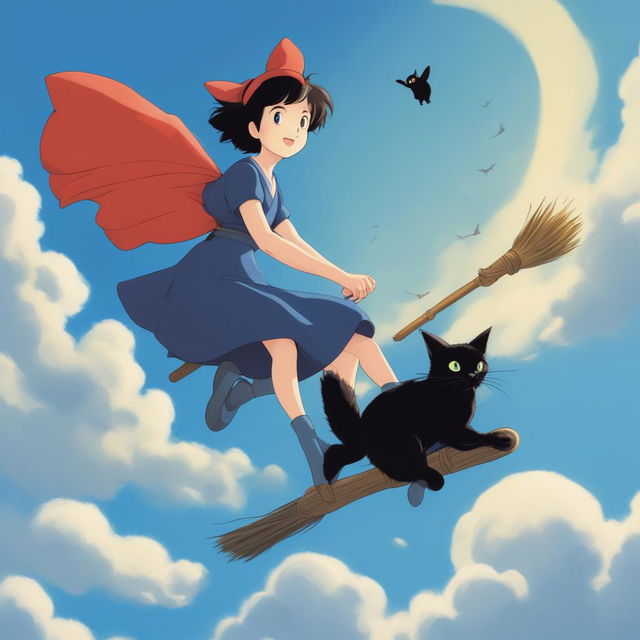 A high-definition digital art illustration of Kiki from Studio Ghibli's 'Kiki's Delivery Service'