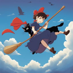 A high-definition digital art illustration of Kiki from Studio Ghibli's 'Kiki's Delivery Service'