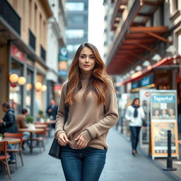 A realistic woman around 37-40 years old, of European descent, featuring long brown hair and an attractive figure