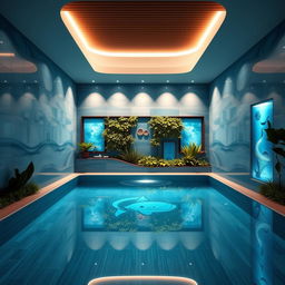 An elegant design for a wall in an indoor pool area, featuring a tranquil atmosphere