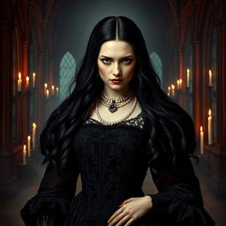 A dark and atmospheric portrait of Elizabeth Báthory, the infamous 16th-century Hungarian countess known for her sinister reputation