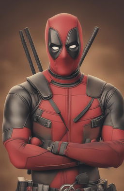 This high-quality digital art piece features a close-up of Deadpool in a vintage Marvel Legends style, reminiscent of retro vinyl covers