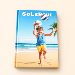 A vibrant and engaging book cover featuring a young boy joyfully playing volleyball on a sandy beach