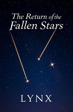 A mystical scene for a book cover featuring a starry night sky filled with shimmering stars and several shooting stars streaking across the canvas