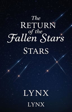 A mystical scene for a book cover featuring a starry night sky filled with shimmering stars and several shooting stars streaking across the canvas