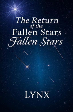 A mystical scene for a book cover featuring a starry night sky filled with shimmering stars and several shooting stars streaking across the canvas