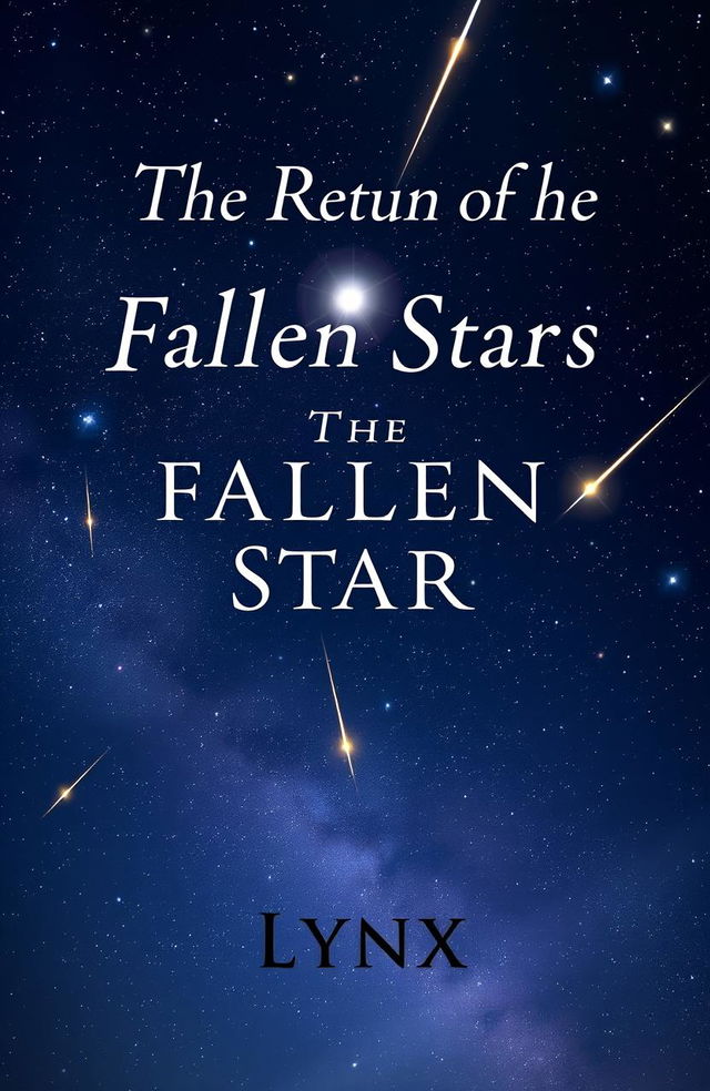 A mystical scene for a book cover featuring a starry night sky filled with shimmering stars and several shooting stars streaking across the canvas