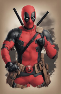 This high-quality digital rendering features a close-up of Deadpool in a vintage Marvel Legends style, reminiscent of retro vinyl covers